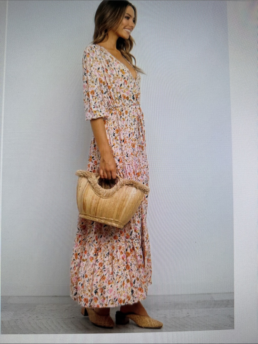 Petal & Pup Kelda Maxi Dress Floral 3/4 Sleeve Drawstring Cinched Waist Autumn L - Picture 15 of 16